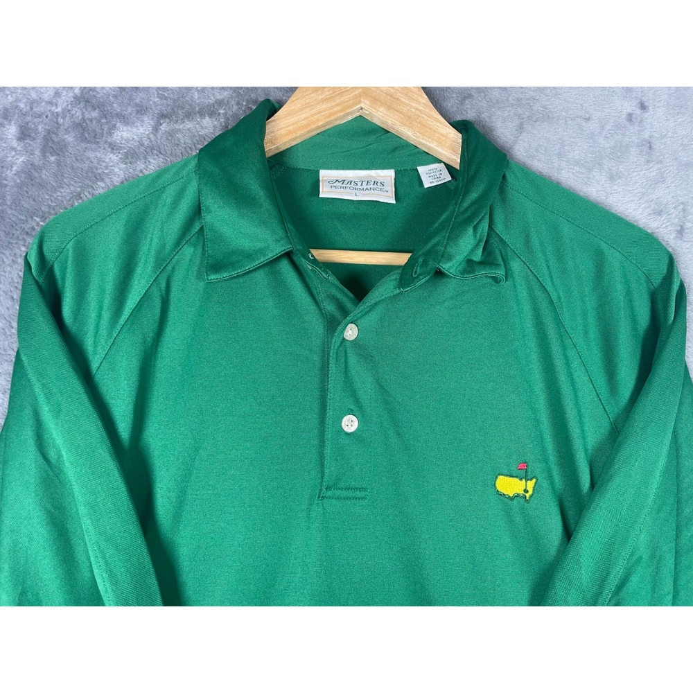 Masters Performance Mens Green Golf Polo Shirt Short Sleeve Logo Size Large
